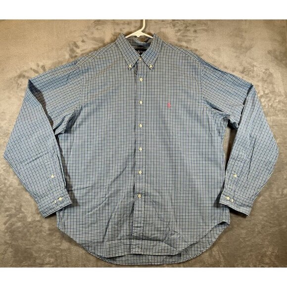 Ralph Lauren Classic Fit Shirt‎ Mens XL Long Sleeve Plaid Blue Green Pink Pony - Picture 1 of 9